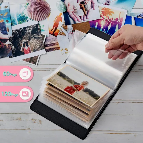 Miniatura 5 de Álbum de fotos de 4 x 6 pulgadas, capacidad para 60 fotos, cubierta de piel sintética, álbum de fotos con banda elástica fuerte, álbum de fotos Flor