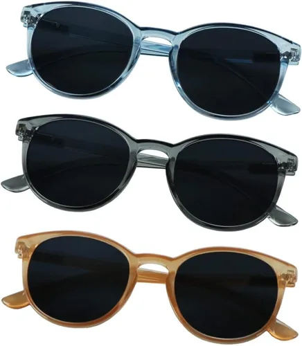 YEIN 3 Pack Sunglasses for Men and Women, UV Protection Outdoor Glasses Vintage Square Full Frame Muse_clear azul+gris claro+champán