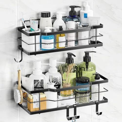 Miniatura 13 de Moforoco Estante organizador de estante para ducha, cesta autoadhesiva negra para estantes de baño, decoración interior de pared de casa de campo