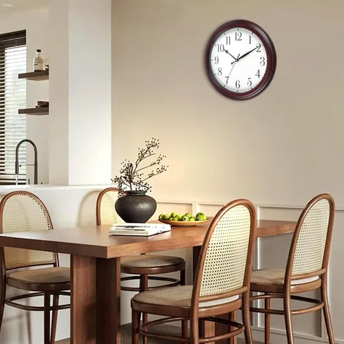 Miniatura 5 de Reloj de pared de madera redondo de 14 pulgadas, funciona con pilas, sin tictac, analógico, rústico, para cocina, sala de estar, dormitorio, día