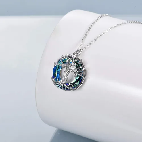 Miniatura 2 de TOUPOP Collar con colgante de árbol de la vida familiar de plata de ley para el día de la madre, con círculo de cristal, regalos para mujeres