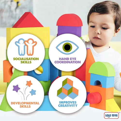 Miniatura 9 de LOLO TOYS Bloques de espuma de construcción grandes para niños pequeños – Bloques de construcción gigantes gigantes grandes (30 piezas)