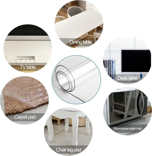 Miniatura 4 de Protector de mantel de plástico transparente impermeable, de vinilo transparente, fácil de limpiar, almohadilla protectora de escritorio de madera