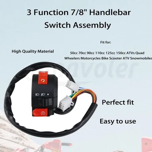 Miniatura 3 de Ensamblaje de Interruptor de Manillar de 3 Funciones de 7/8" Piezas de Reemplazo del Mercado de Repuestos Reemplazo para 50cc 70cc 90cc 110cc 125cc