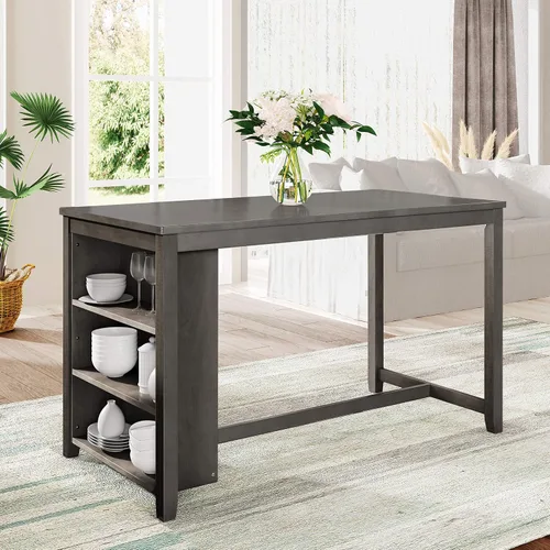 Miniatura 5 de LUMISOL Juego de mesa de comedor de 5 piezas con estantes de almacenamiento, juego de mesa de cocina de granja con 4 sillas tapizadas para cocina