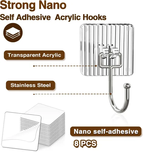 Miniatura 6 de Ganchos adhesivos acrílicos para colgar resistentes de 44 libras (máx.), ganchos para abrigos y toallas, ganchos de pared impermeables y resistentes