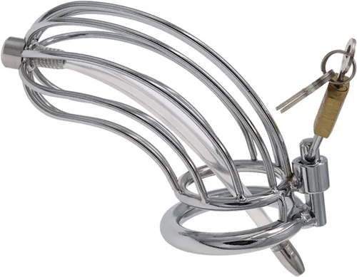 Miniatura 9 de Jaula de acero inoxidable para hombre con bloqueo de pene con cerradura de metal castidad con tubo uretral