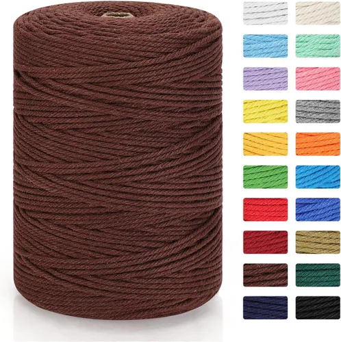 Miniatura 13 de Cordón de macramé de 0.118 in x 328 yardas Cuerda de macramé 100% algodón natural Cuerda de algodón trenzado de 4 hebras para manualidades, Gris