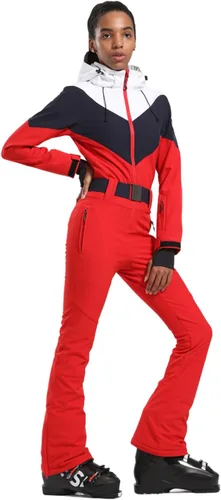 Miniatura 18 de GSOU SNOW Traje de esquí para mujer, traje de nieve delgado de una pieza, chaqueta de nieve, impermeable, resistente al viento, deportes al aire