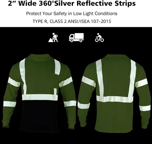 Miniatura 5 de VENDACE 3 piezas de camisetas de seguridad reflectantes de alta visibilidad de manga larga para trabajo en construcción para hombres Clase 3 Mezcla