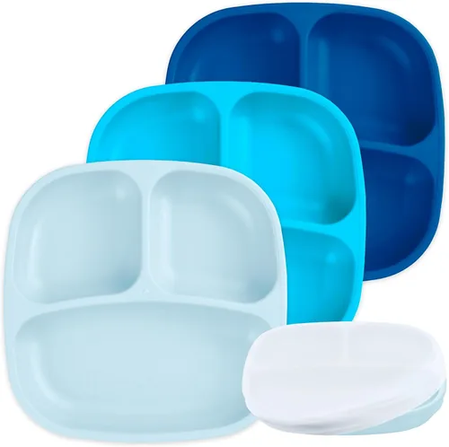 Miniatura 48 de Re-Play Platos para niños pequeños con divisores, 3 compartimentos de pared profunda, platos divididos para niños con 3 tapas, aptos