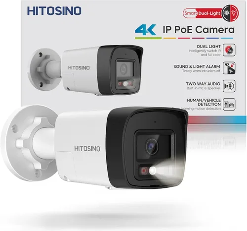 Cámara Bullet PoE 4K para exteriores, cámara IP disuasoria activa de 8 MP, noche de color inteligente (98 pies), audio bidireccional, detección de
