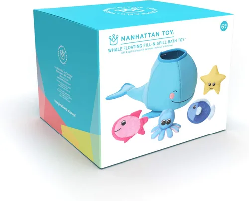 Miniatura 8 de Manhattan Toy Neopreno Whale - Juguete de baño flotante de 5 piezas con esponjas de secado rápido y juguete para chorros
