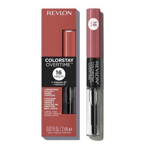 Miniatura 22 de Revlon - Lápiz labial líquido Overtime con brillo de labios transparente, maquillaje facial ColorStay, doble extremo con vitamina E en ciruela/baya