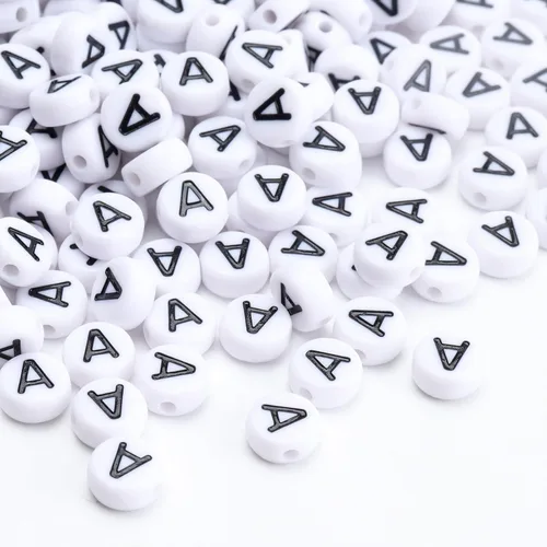 Miniatura 2 de 100 cuentas de letras – Cuentas redondas blancas del alfabeto acrílico de 0.16 x 0.27 pulgadas para hacer joyas, pulseras, collares y llaveros