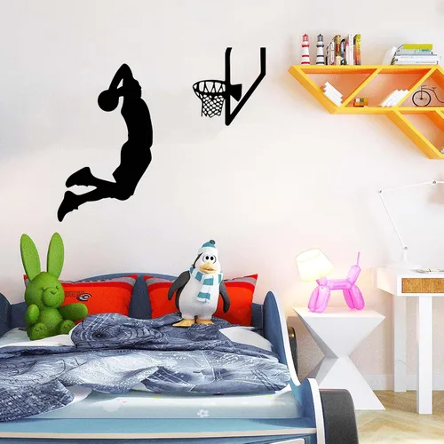 Miniatura 5 de CEYAZYE Calcomanías de pared de vinilo de silueta de jugadores de baloncesto, decoración de baloncesto, decoración de pared, arte de pared