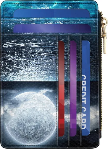 cartera pequeña para mujer, cartera delgada con bloqueo RFID para mujer, tarjetero delgado para mujer, Luna grande, Moda