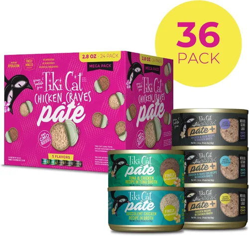 Miniatura 2 de Tiki - Mega paquete de comida húmeda para gatos para gatos, patés de pollo, latas de 2.8 onzas (24 unidades)