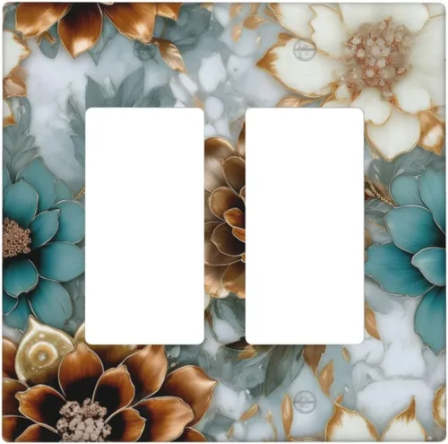 Miniatura 63 de Cubiertas de Interruptor de Luz Artísticas de Cuádruple Palanca con Hojas Tropicales Florales Boho, Flores Bohemias Decorativas Botánicas, Placas