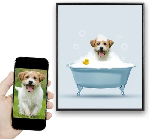 Miniatura 50 de Fotos personalizadas de mascotas en lienzo para pared Arte de baño personalizado Lindo perro gato en bañera Impresiones, divertidos animales Foto