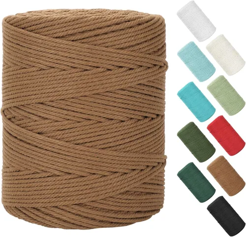 Miniatura 114 de Cordón de macramé de 0.079 in x 380 yardas (1140 pies), cuerda de algodón natural para colgar en la pared, ganchos de plantas, manualidades, Beige