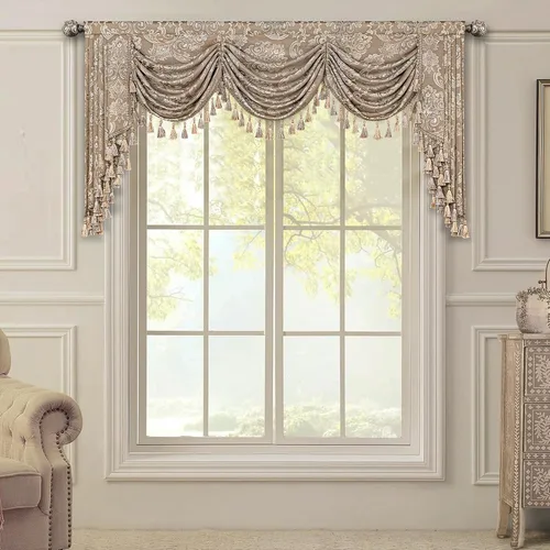 Miniatura 26 de Loom and Mill Cenefas de Cascada de Lujo para Ventanas, Elegante Cenefa de Cortinas Gruesas de Jacquard con Borlas para Sala de Estar, Dormitorio
