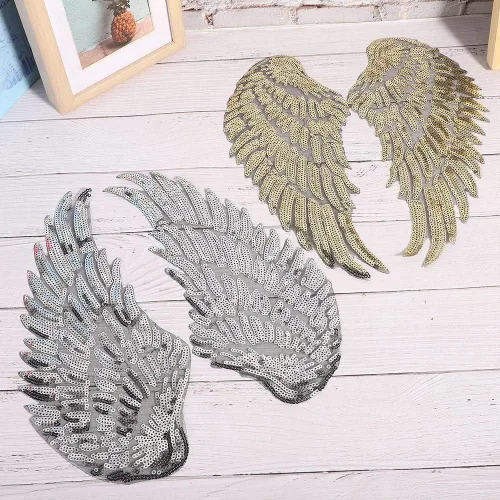 Miniatura 3 de 2 pares de parches de alas de lentejuelas, parches decorativos para coser con alas de ángel grandes, apliques para ropa, chaqueta, jeans, camiseta