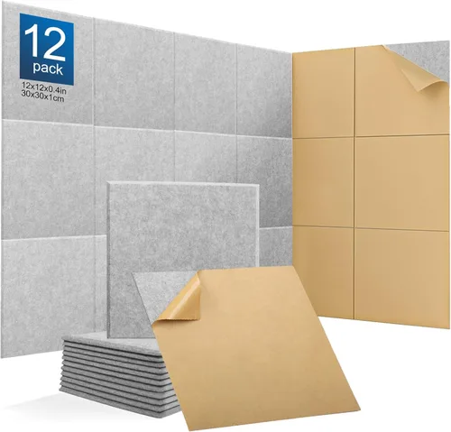 Miniatura 9 de Paquete de 12 paneles acústicos de pared de alta densidad, paneles acústicos cuadrados de 0.4 x 12 x 12 pulgadas, para estudio de grabación, oficina