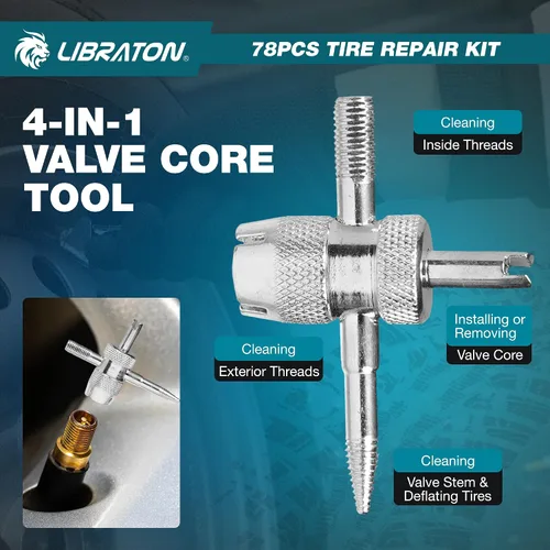 Miniatura 4 de Kit de reparación de neumáticos Libraton, kit de 78 piezas de tapones para neumáticos, herramientas profesionales resistentes para arreglar