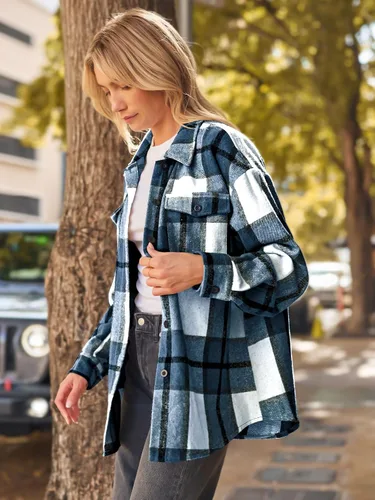 Miniatura 3 de AUTOMET Womens Casual Plaid Shacket Button Down Long Sleeve Shirts