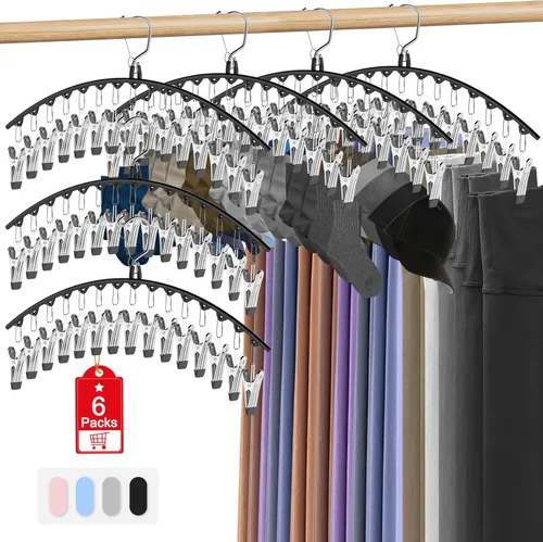 Miniatura 8 de Paquete de 3 perchas para faldas y pantalones con clips, organizador de leggings para colgar en el armario con 10 clips con capacidad para 30