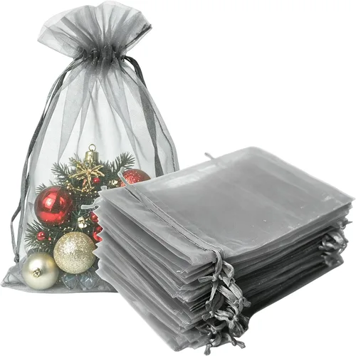 Miniatura 15 de Bolsas de regalo de organza de 4 x 6 pulgadas con cordón para joyas, dulces, paquetes de 50 bolsas de té de tela transparente azul aguamarina