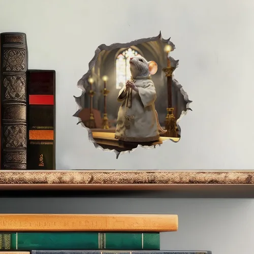 Miniatura 2 de Pegatina de pared 3D con agujero de ratón y sacerdote de la iglesia