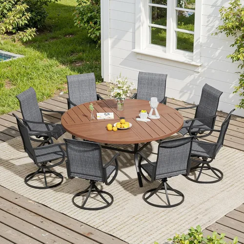Miniatura 31 de VICLLAX Muebles pequeños de exterior de 3 piezas, 2 sillas giratorias de patio y mesa redonda pequeña para 2, sillas de carbón oscuro y negro