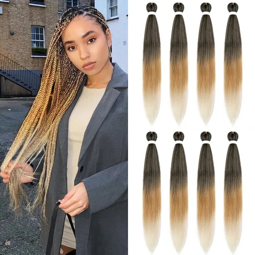 Paquete de 8 extensiones de cabello preestirado para trenzar, 36 pulgadas, 4.33 oz/paquete, extensiones preestiradas de alta calidad, ajuste #1B