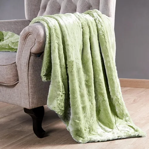 Miniatura 14 de Manta lisa de felpa de piel sintética suave y sedosa con parte trasera de sherpa, manta de lujo cálida y acogedora para sofá, silla, funda de cama