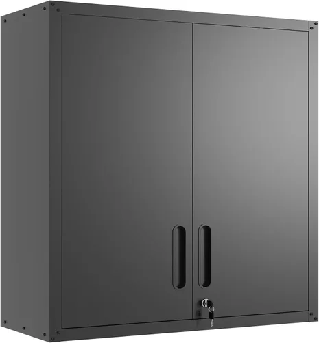 Miniatura 20 de Armario de almacenamiento de metal con estantes ajustables, armario de herramientas de garaje con 2 puertas con cerradura para oficina, hogar, Blanco