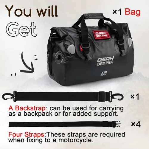 Miniatura 7 de OSAH DRYPAK Bolsa de lona impermeable – Bolsa seca para motocicleta con gran espacio de almacenamiento, bolsas de equipaje impermeables con bolsillo