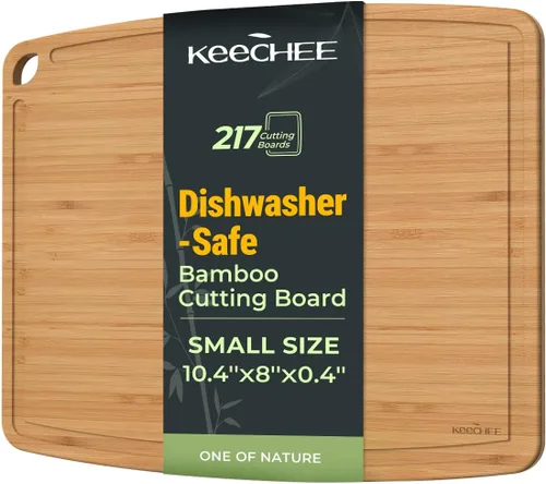 Miniatura 12 de Keechee Tabla de cortar de bambú apta para lavavajillas, tabla de cortar de madera ligera y duradera, reversible con ranura para jugos, fácil