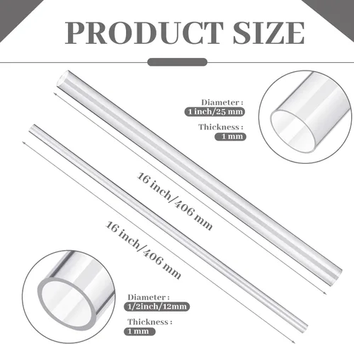 Miniatura 2 de 24 piezas: 12 tubos rígidos acrílicos de 1" (25 mm) de diámetro exterior x 1 mm de grosor de pared, 12 tubos de plástico de 1/2" (12 mm) de diámetro