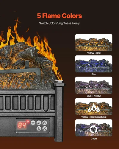 Miniatura 3 de VEVOR Calentador de Chimenea Eléctrico de 20 Pulgadas con Troncos, Inserto de Chimenea con Control Remoto, 5 Niveles de Brillo de Llama, Termostato