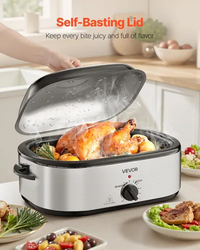 Miniatura 4 de VEVOR Horno tostador, bandeja eléctrica de tostado de 20QT, horno de pavo de cocción rápida con temperatura ajustable de 150-450℉, horno de pavo