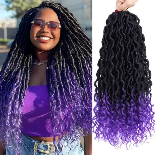 Miniatura 50 de Trenzas postizas Goddess, 6 paquetes de 18 pulgadas, cabello lacio, trenzado con ganchillo, para mujeres negras, trenzas postizas ombre con puntas