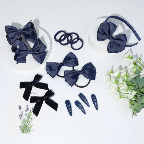 Miniatura 8 de DEEKA Juego de accesorios para el cabello azul marino, 15 lazos para el cabello, pinzas para el cabello, diadema, lazos para el cabello para niñas