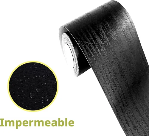 Miniatura 3 de Papel tapiz autoadhesivo de PVC con vetas de madera negra, impermeable y removible, borde decorativo para pared de cocina o baño, 4.2 x 390 pulgadas
