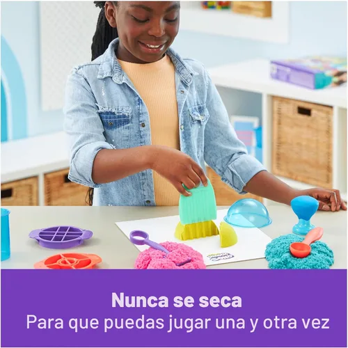 Miniatura 7 de Kinetic Sand, Ultimate Sandisfying Set con arena de juego de 2 libras (rosa, amarillo y verde azulado), 10 herramientas y moldes, juguetes