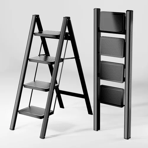 Miniatura 13 de Escalera plegable de 3 escalones, resistente taburete pequeño de 330 libras para adultos, escalera de armario con pedales anchos antideslizantes
