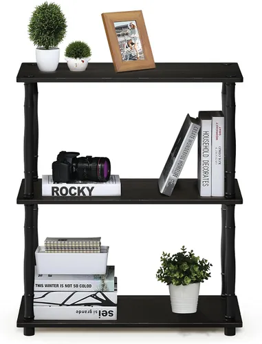 Miniatura 4 de Furinno Turn-N-Tube - Estantería de exhibición compacta, multiuso, de 3 niveles, con tubos clásicos, color espresso y negro Espresso / negro