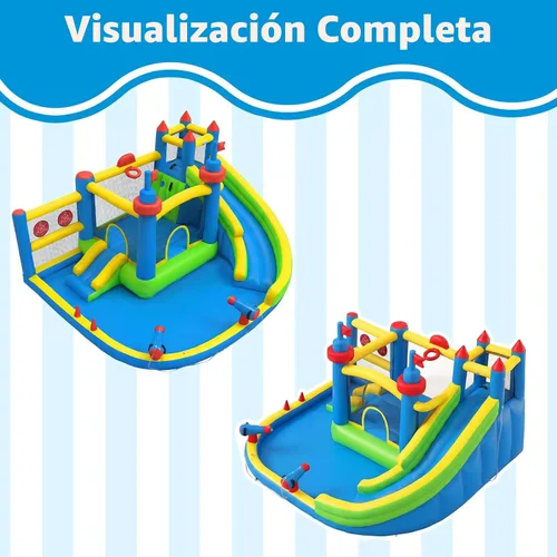 Miniatura 4 de Tobogán acuático inflable para patio trasero de niños con soplador de 450 W, castillo de salto con tobogán de agua, parque acuático para actividades