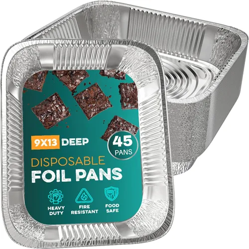 Miniatura 2 de Sartenes de aluminio de 9 x 13 pulgadas (paquete de 45) bandejas de papel de aluminio – Sartenes desechables para hornear, asar a la parrilla, asar